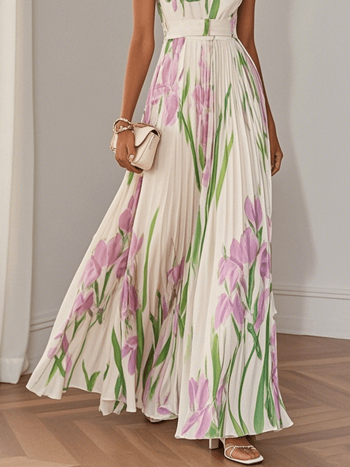 Aurelia™ | Pleated Floral Chiffon Maxi Dress