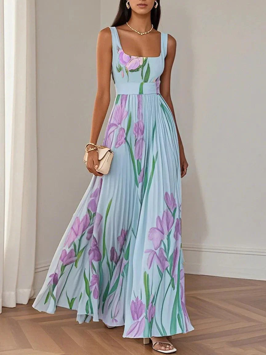 Aurelia™ | Pleated Floral Chiffon Maxi Dress