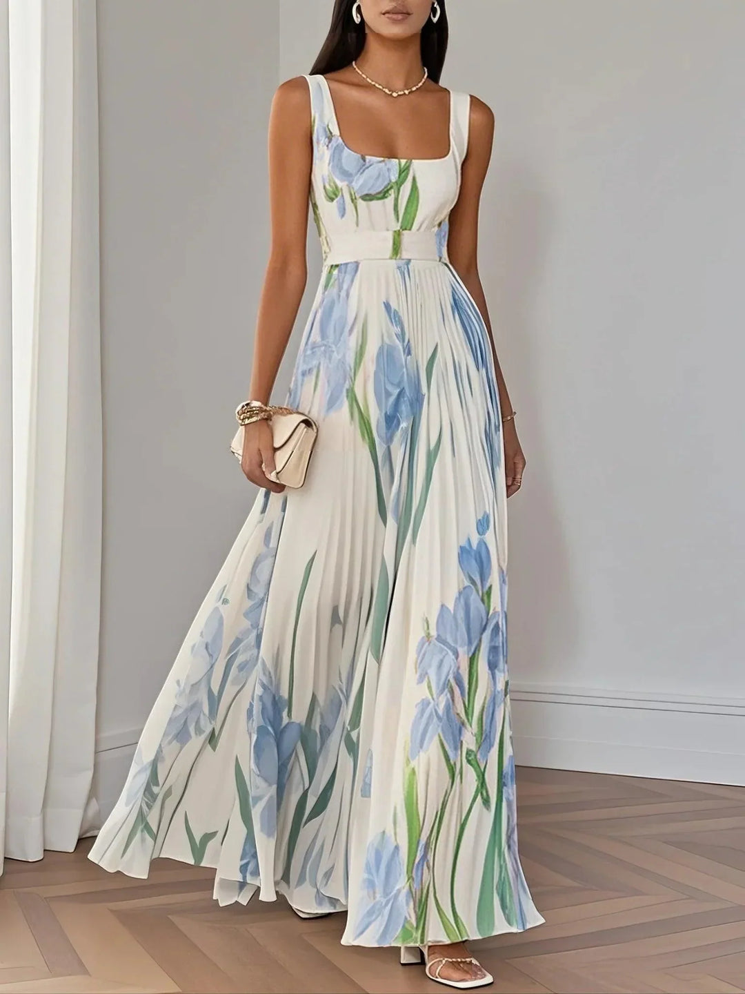Aurelia™ | Pleated Floral Chiffon Maxi Dress